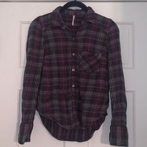 Free People plaid purple flannel button down shirt